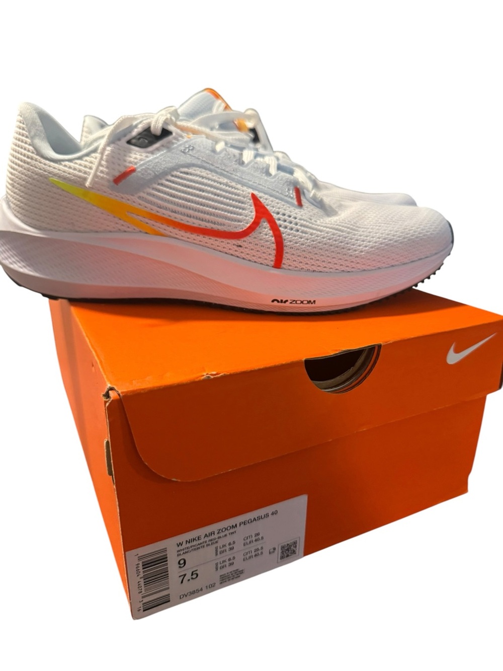 Nike Air Zoom Pegasus 40, White/Picante Red-Blue Tint